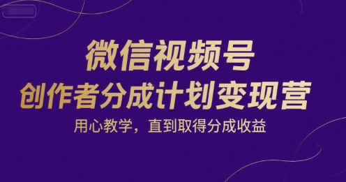 微信视频号创作者分成计划变现营，用心教学，直到取得分成收益-梦帆创业网