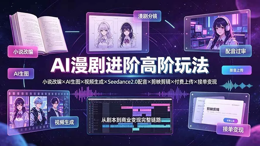 （19430期）AI漫剧进阶高阶玩法：小说改编×AI生图×视频生成×Seedance2.0配音×剪映剪辑×付费上传×接单变现-梦帆创业网