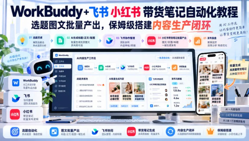 WorkBuddy+飞书小红书带货笔记自动化教程，选题图文批量产出，保姆级搭建内容生产闭环【文档】-梦帆创业网