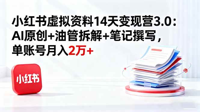 （16273期）小红书虚拟资料14天变现营3.0：AI原创+油管拆解+笔记撰写，单账号月入2万+-梦帆创业网