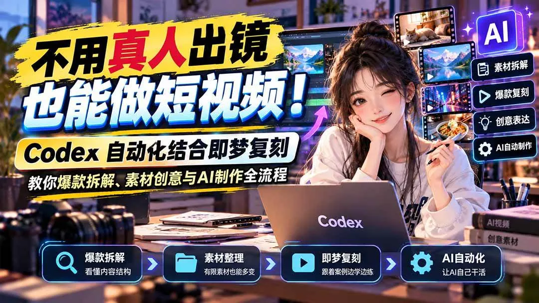 （20988期）不用真人出镜也能做短视频！Codex自动化结合即梦复刻，教你爆款拆解、素材创意与AI制作全流程-梦帆创业网