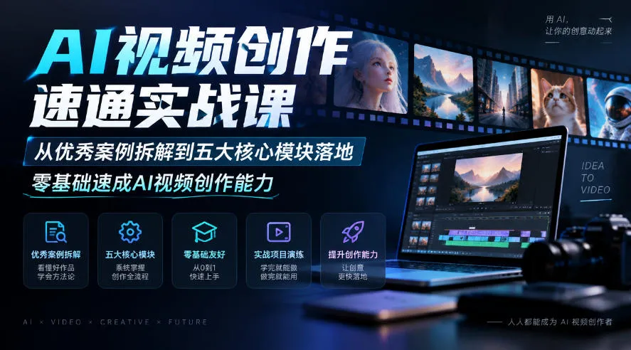 AI视频创作速通实战课｜从优秀案例拆解到五大核心模块落地，零基础速成AI视频创作能力-梦帆创业网