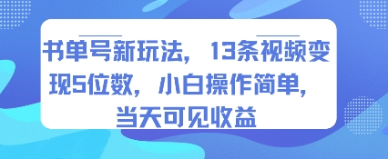 书单号新玩法，13条视频变现5位数，小白操作简单，当天可见收益-梦帆创业网