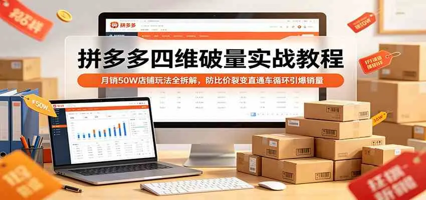 拼多多四维破量实战教程：月销50W店铺玩法全拆解，防比价裂变直通车循环引爆销量-梦帆创业网