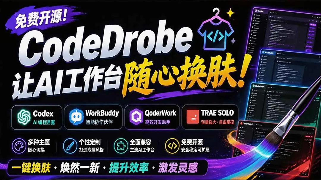 （19586期）免费开源的CodeDrobe，让AI工作台随心换肤，支持Codex、WorkBuddy等，免费且本地运行！-梦帆创业网