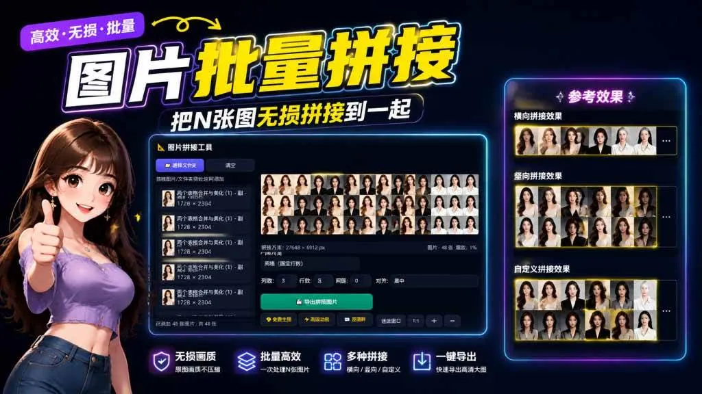 （20005期）图片批量拼接，把N张图无损拼接到一起，支持横向、竖向、自定义等功能-梦帆创业网