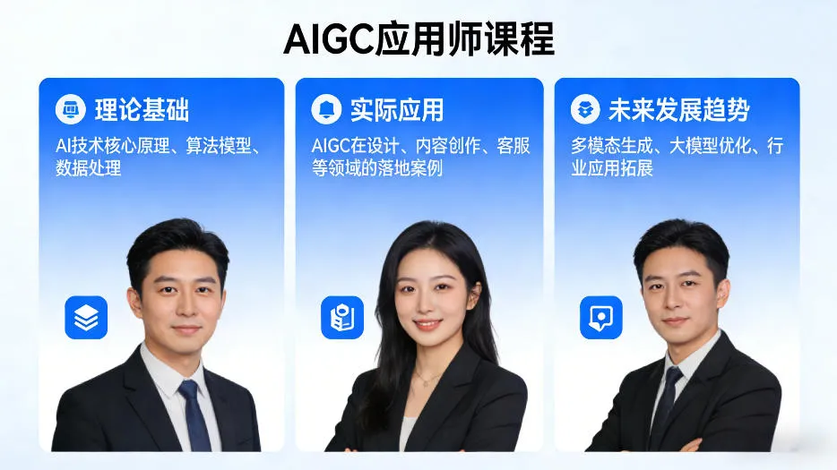 AIGC应用师课程,覆盖了AI技术的理论基础、实际应用、以及未来发展趋势 AIGC应用师课程,覆盖了AI技术的理论基础、实际应用、以及未来发展趋势