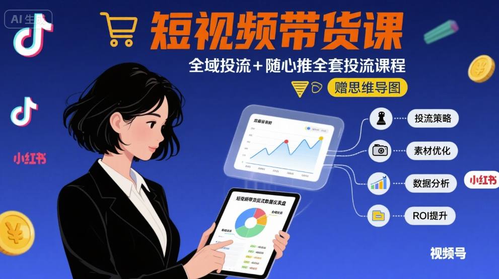 最新短视频带货课，全域投流+随心推全套投流课程+思维导图-梦帆创业网