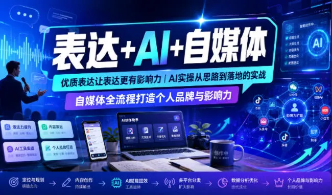 表达+AI+自媒体，优质表达让表达更有影响力|AI实操从思路到落地的实战|自媒体全流程打造个人品牌与影响力-梦帆创业网
