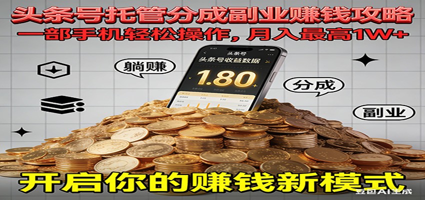 全程托管今日头条，一部手机就可以开干，最高躺赚1W+-梦帆创业网