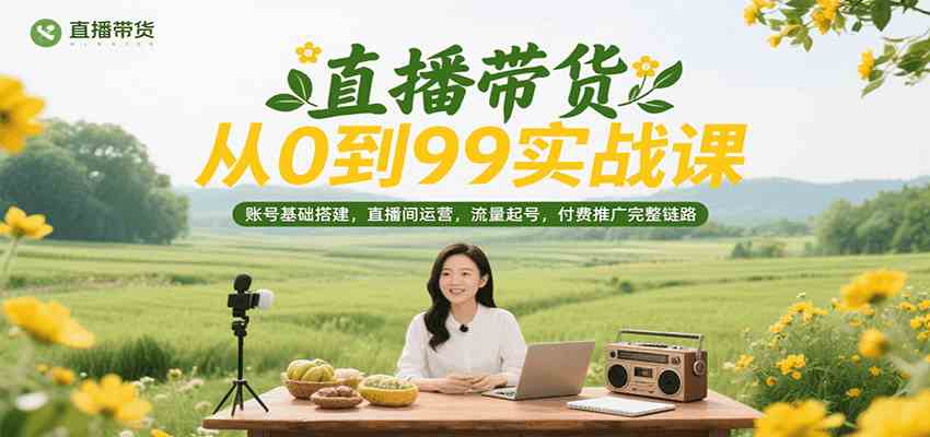 直播带货从0到99实战课，账号基础搭建，直播间运营，流量起号，付费推广完整链路-梦帆创业网