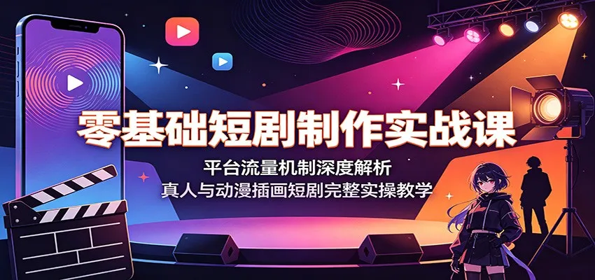 零基础短剧制作实战课：平台流量机制深度解析，真人与动漫插画短剧完整实操教学-梦帆创业网