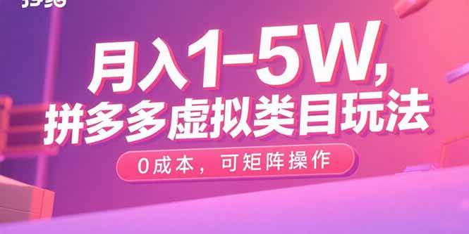 （15903期）月入1-5W，拼多多虚拟类目玩法，0成本，可矩阵操作-梦帆创业网