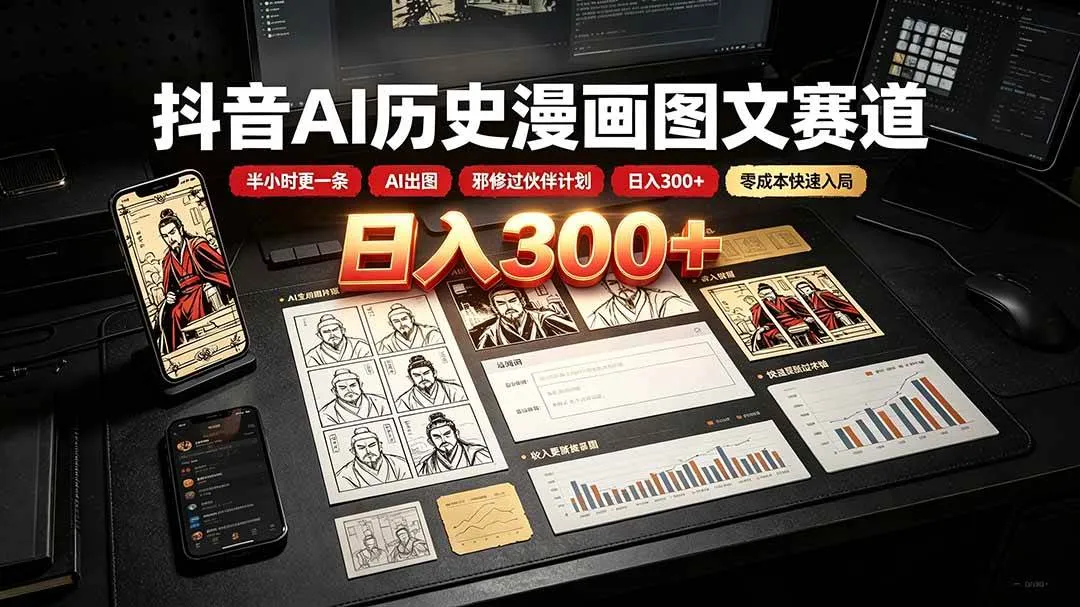 （19498期）抖音AI历史漫画图文赛道：半小时更一条×AI出图×邪修过伙伴计划×日入300+，零成本快速入局-梦帆创业网