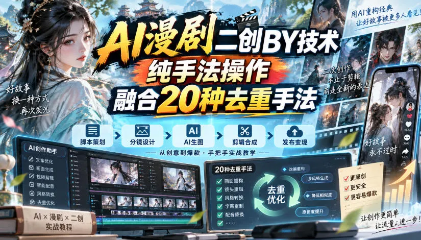 AI漫剧二创搬运技术，纯手法操作，融合20种去重手法-梦帆创业网