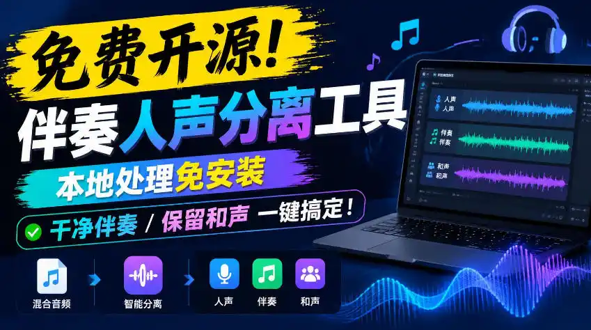 免费开源！伴奏人声分离工具，本地处理免安装，干净伴奏，保留和声一键搞定！-梦帆创业网
