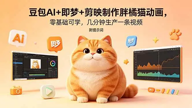 （18431期）豆包AI+即梦+剪映制作胖橘猫动画，零基础可学，几分钟生产一条视频，附提示词-梦帆创业网