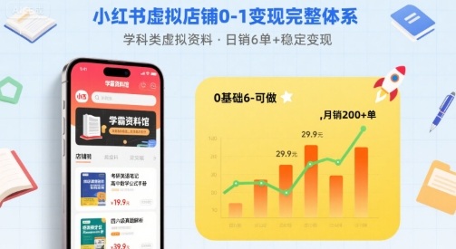 小红书虚拟店铺0-1变现完整体系：卖学科类虚拟资料，一天6张+，很稳定【已完结】-梦帆创业网