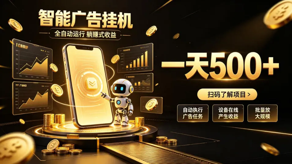 智能广告挂G项目，无需人工值守，全自动躺賺增收，单日收益可达500+【揭秘】-梦帆创业网