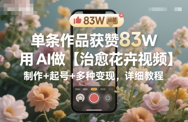 单条作品获赞83W，用AI做【治愈花卉视频】，制作+起号+多种变现，详细教程-梦帆创业网