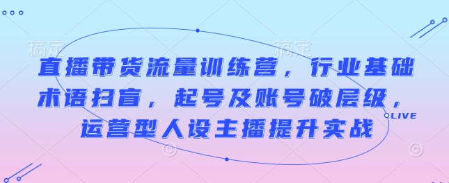 直播带货流量训练营，行业基础术语扫盲，起号及账号破层级，运营型人设主播提升实战-梦帆创业网
