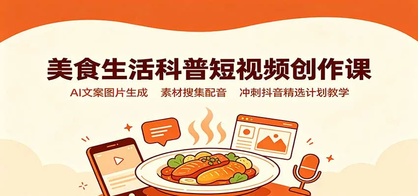 美食生活科普短视频创作课：AI文案图片生成，素材搜集配音，冲刺抖音精选计划教学-梦帆创业网