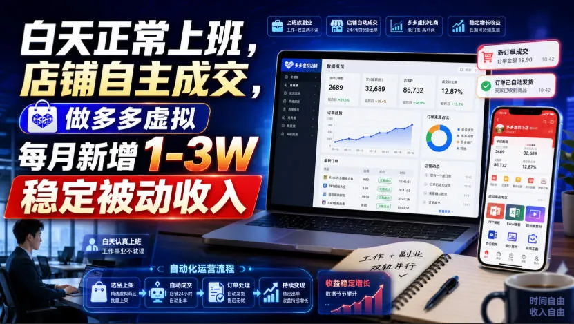 白天正常上班，店铺自主成交，做多多虚拟每月新增1-3W稳定被动收入【揭秘】-梦帆创业网