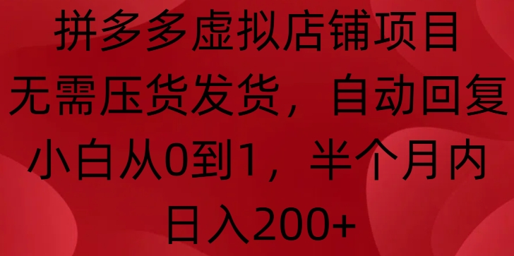 拼多多虚拟店铺项目，无需压货发货，自动回复，小白从0到1，半个月内日入200+【揭秘】-梦帆创业网