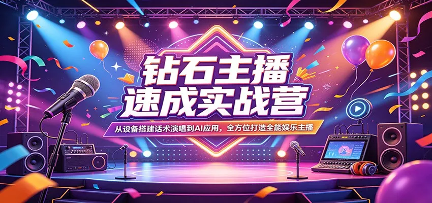 钻石主播速成实战营：从设备搭建话术演唱到AI应用，全方位打造全能娱乐主播-梦帆创业网