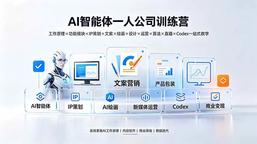 （19502期）AI智能体一人公司训练营：工作原理×功能模块×IP策划×文案×绘画×设计×运营×算法×直播×Codex一站式教学-梦帆创业网