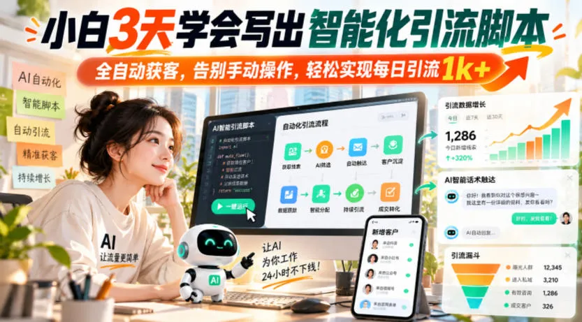 小白3天学会写出智能化引流脚本，全自动获客，告别手动操作，轻松实现每日引流1k+-梦帆创业网