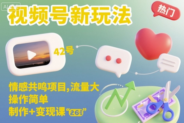 视频号新玩法，情感共鸣项目，流量大，操作简单，制作+变现课-梦帆创业网