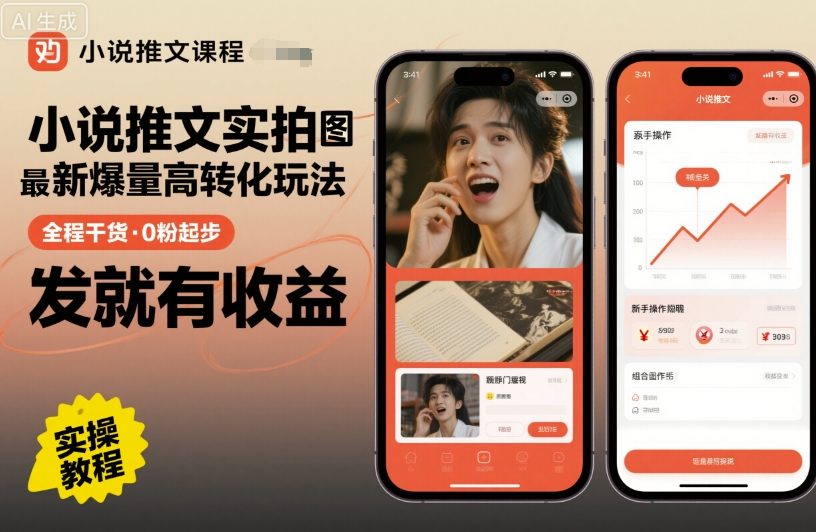 小说推文实拍双图文最新爆量高转化玩法，全程干货，0粉起步，发就有收益-梦帆创业网