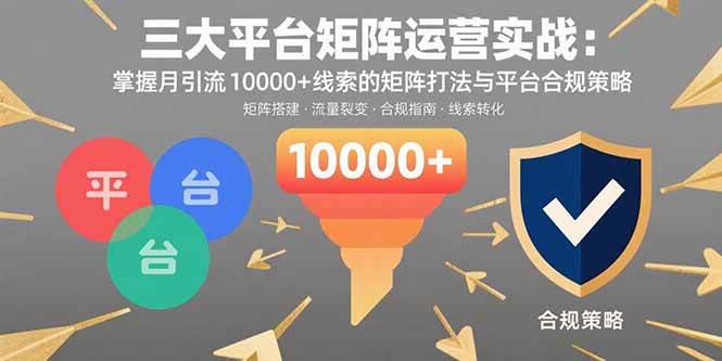 （15841期）三大平台矩阵运营实战：掌握月引流10000+线索的矩阵打法与平台合规策略-梦帆创业网