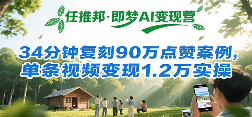 任推邦·即梦AI变现营，34分钟复刻90万点赞案例，单条视频变现1.2万实操-梦帆创业网