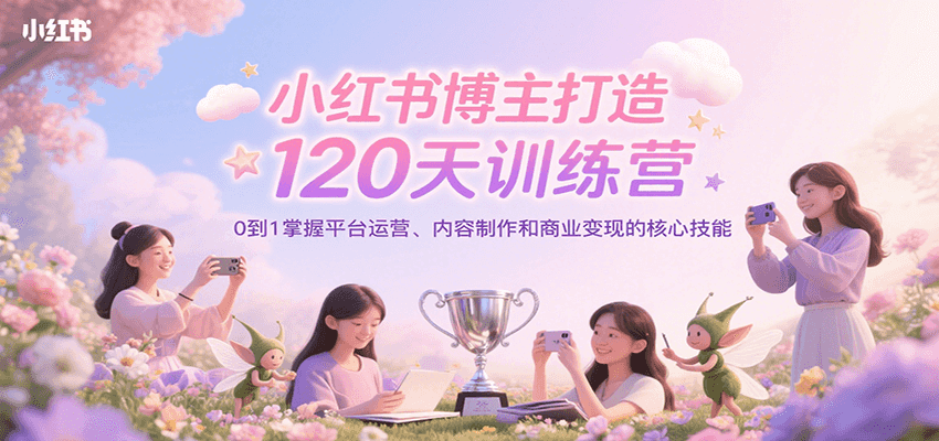 小红书博主打造120天训练营，0到1掌握平台运营、内容制作和商业变现-梦帆创业网