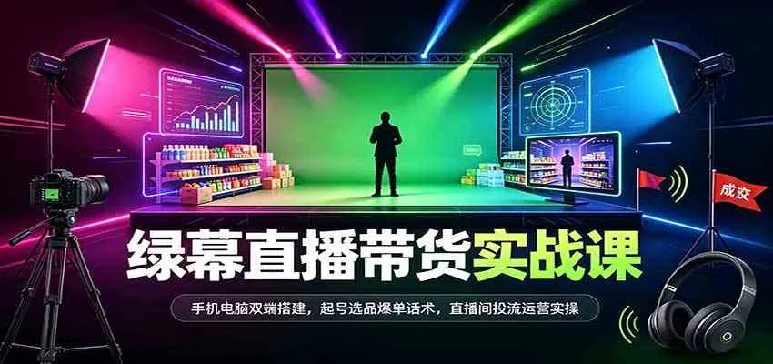 绿幕直播带货实战课:手机电脑双端搭建,起号选品爆单话术,直播间投流运营实操 绿幕直播带货实战课:手机电脑双端搭建,起号选品爆单话术,直播间投流运营实操