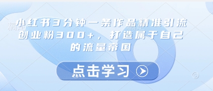 小红书3分钟一条作品精准引流创业粉300+，打造属于自己的流量帝国-梦帆创业网