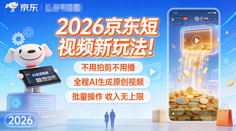 2026京东短视频新玩法！不用拍剪不用播，全程AI生成原创视频，批量操作收入无上限-梦帆创业网