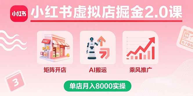 （15929期）小红书虚拟店掘金2.0课，矩阵开店+AI搬运+乘风推广，单店月入8000实操-梦帆创业网
