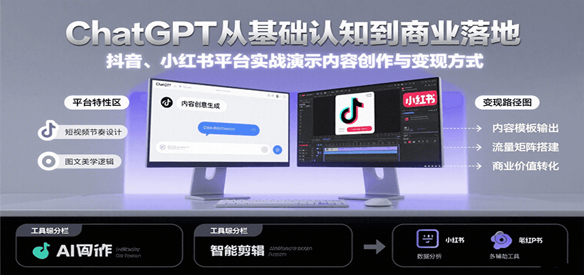 ChatGPT从基础认知到商业落地，实战演示抖音、小红书等平台的内容创作与变现-梦帆创业网