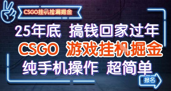 25年底搞钱回家过年，CSGO游戏挂G掘金，纯手机操作超简单【揭秘】-梦帆创业网