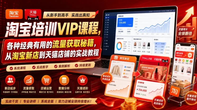 淘宝培训VIP课程，各种经典有用的流量获取秘籍，从淘宝新店到天猫店铺的实战教程（更新7月）-梦帆创业网