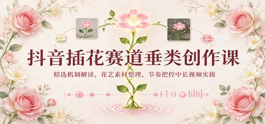 抖音插花赛道垂类创作课：精选机制解读，花艺素材整理，节奏把控中长视频实操-梦帆创业网