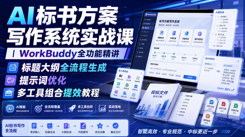 AI标书方案写作系统实战课｜WorkBuddy全功能精讲・标题大纲全流程生成・提示词优化・多工具组合提效教程-梦帆创业网