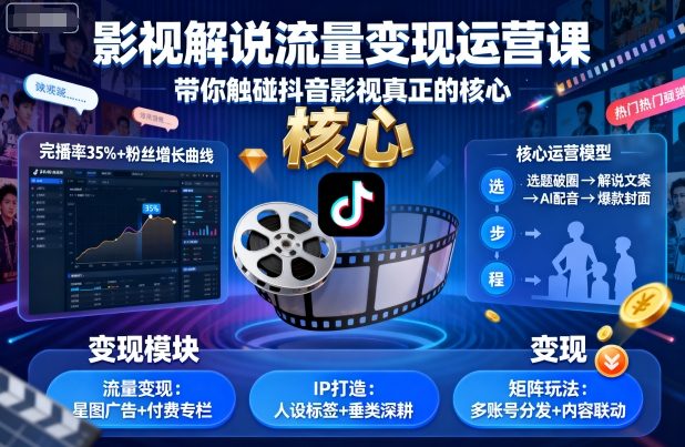 影视解说流量变现运营课，带你触碰抖音影视真正的核心-梦帆创业网