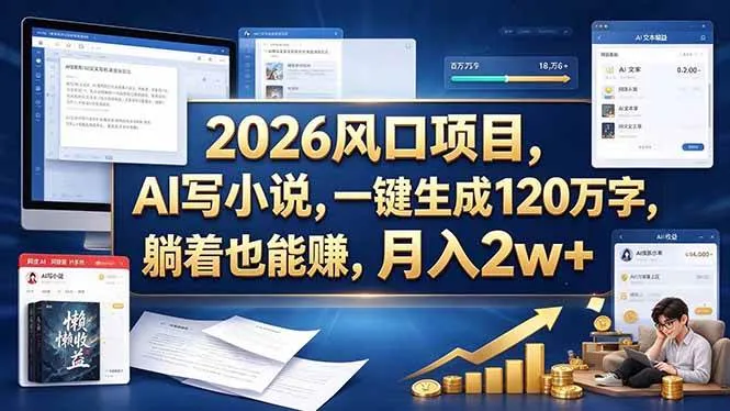 （20653期）2026 风口项目，AI 写小说，一键生成 120 万字，躺着也能赚，月入 2w +-梦帆创业网