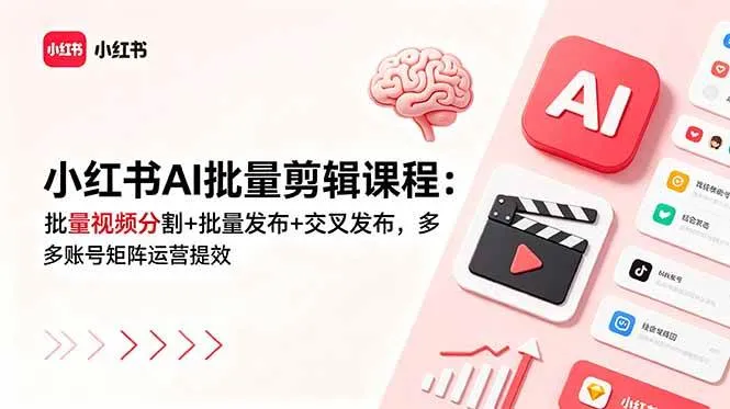 （18959期）小红书AI批量剪辑课程：批量视频分割+批量发布+交叉发布，多账号矩阵运营提效-梦帆创业网
