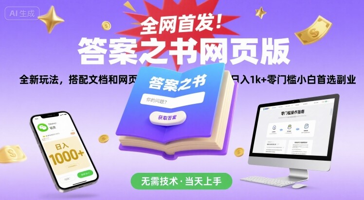全网首发！答案之书网页版，全新玩法，搭配文档和网页，日入1k+零门槛小白首选副业【揭秘】-梦帆创业网