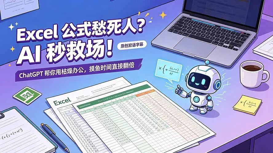 （19487期）Excel 公式愁死人？AI 秒救场！ChatGPT 帮你甩枯燥办公，摸鱼时间直接翻倍【原创双语字幕】-梦帆创业网